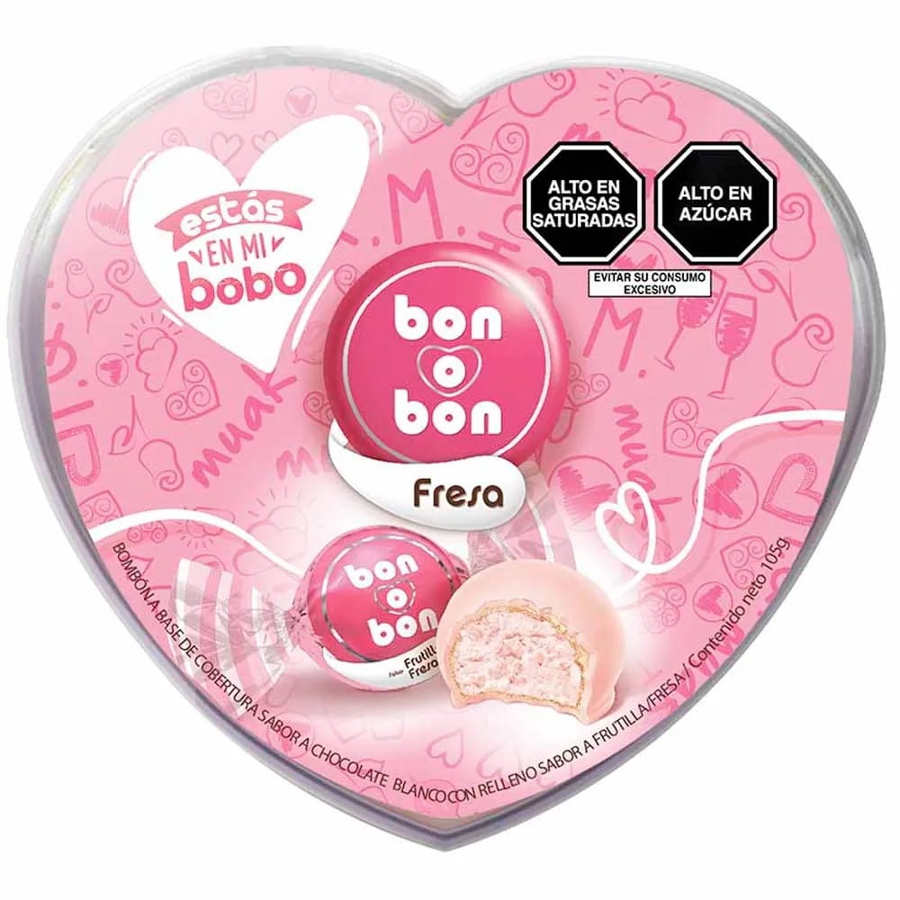 Bombones de Chocolate BON O BON Fresa Pote Corazón 7un