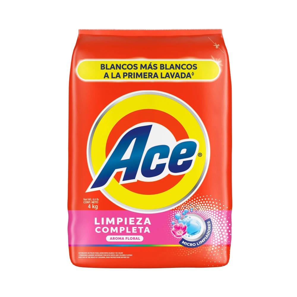 Detergente en Polvo ACE Limpieza Completo Floral Bolsa 4Kg