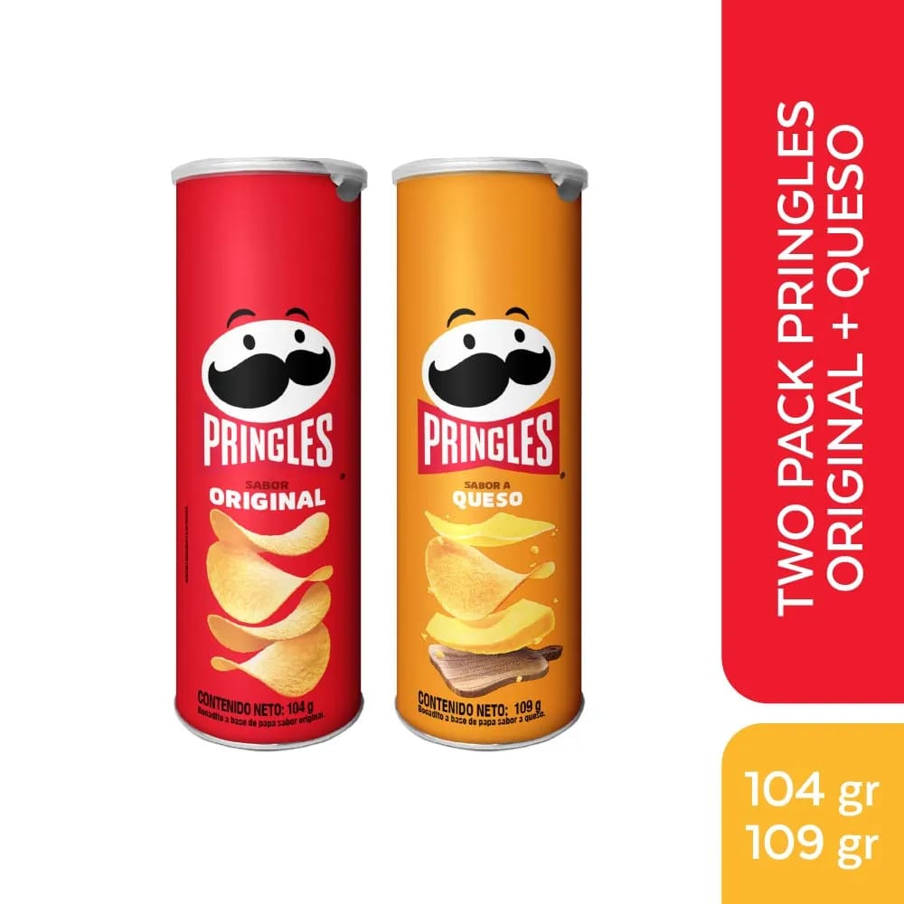 Pack Papas PRINGLES Original Lata 104g + Papas PRINGLES Queso Lata 109g