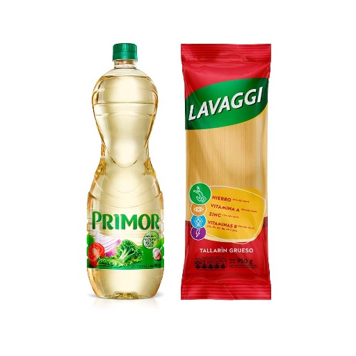 Pack Fideo Tallarín LAVAGGI Bolsa 950g + Aceite Vegetal PRIMOR Clásico Botella 900ml