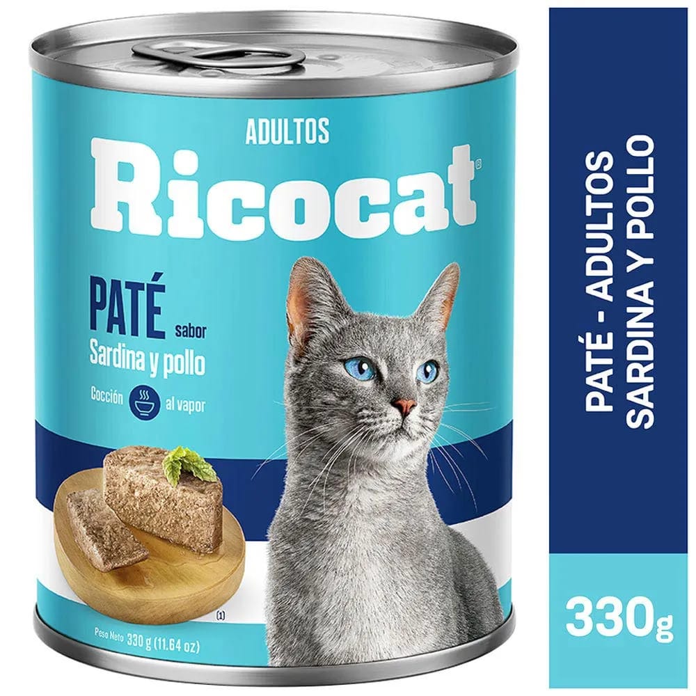 Alimento Húmedo para Gato RICOCAT Adulto Sabor Sardina y Pollo Lata 330g