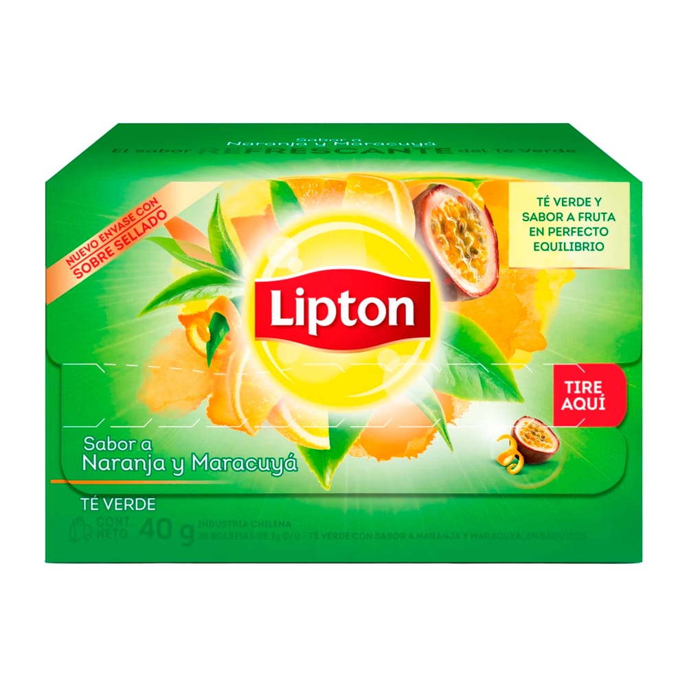 Té Verde LIPTON Sabor a Naranja y Maracuyá Caja 20un