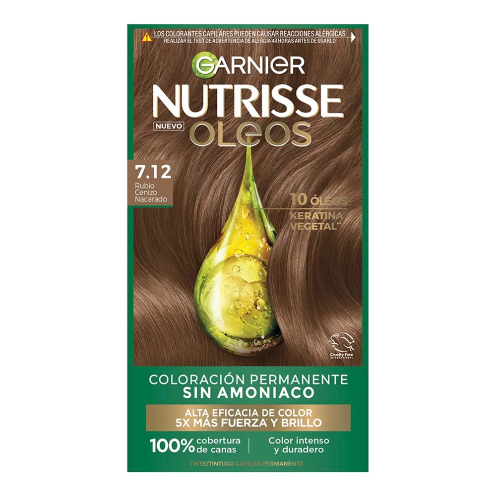 Tinte Capilar Garnier NUTRISSE Oleos 7.12 Rubio Cenizo Nacarado Caja 1un