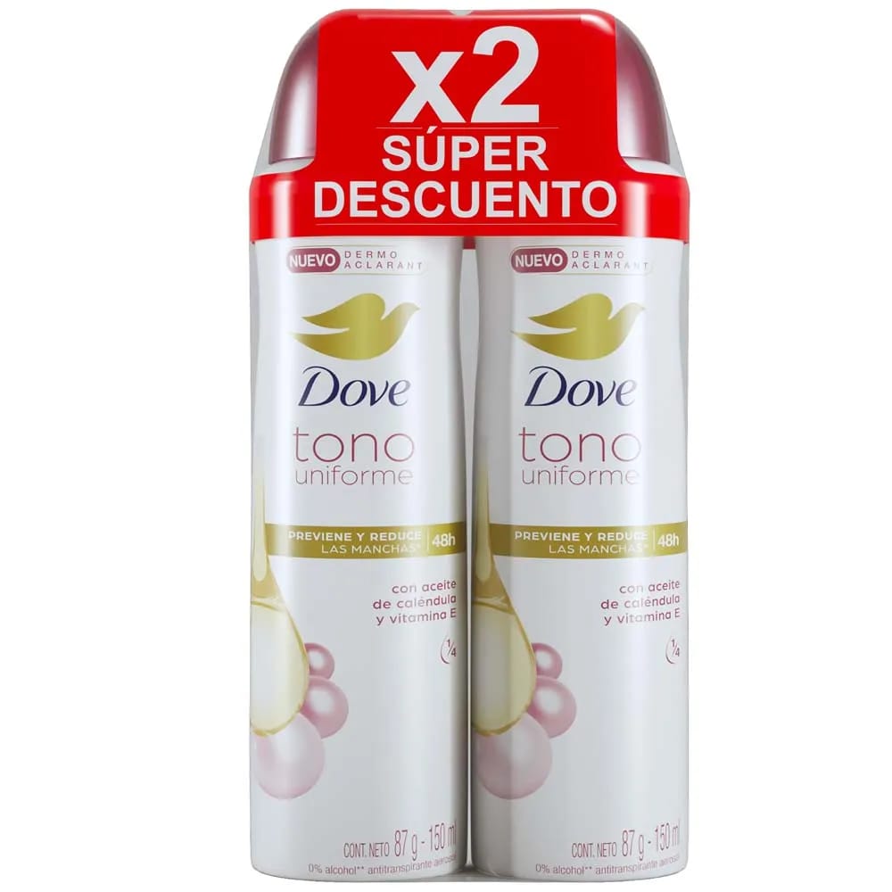 Desodorante para Mujer en Aerosol DOVE Dermo Aclarant Frasco 90ml Paquete 2un