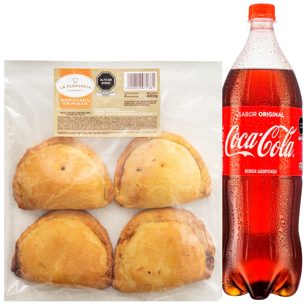 Pack Empanada de Pollo Paquete 4un + Gaseosa COCA COLA Botella 1.5L