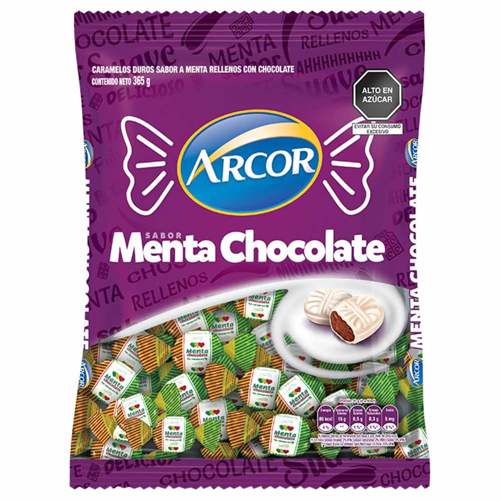 Caramelos ARCOR Sabor a menta con chocolate Bolsa 409Gr