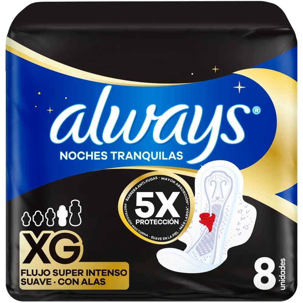Toallas Femeninas Nocturna Suave ALWAYS XG Paquete 8un