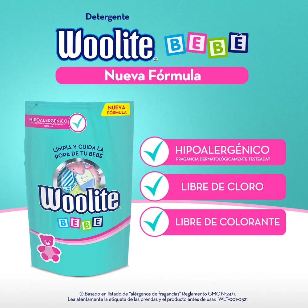 Detergente Líquido WOOLITE Baby Doypack 900ml