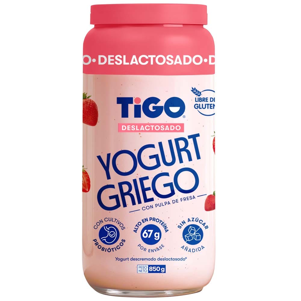 Yogurt Griego TIGO con Pulpa de Fresa Frasco 850g
