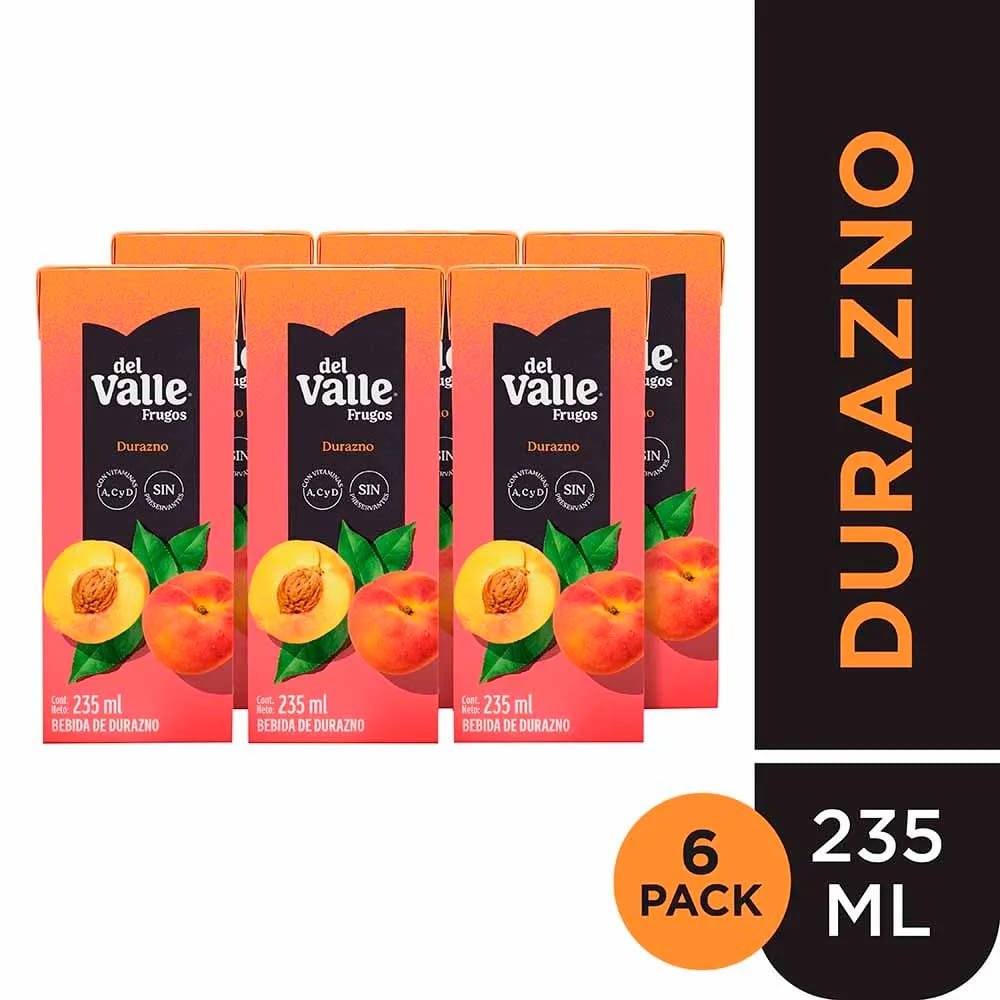 Bebida FRUGOS DEL VALLE Durazno Caja 235ml Six Pack