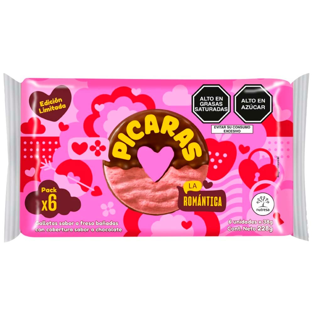 Galletas PICARAS Fresa Pasión Bañadas en Chocolate Paquete 6un