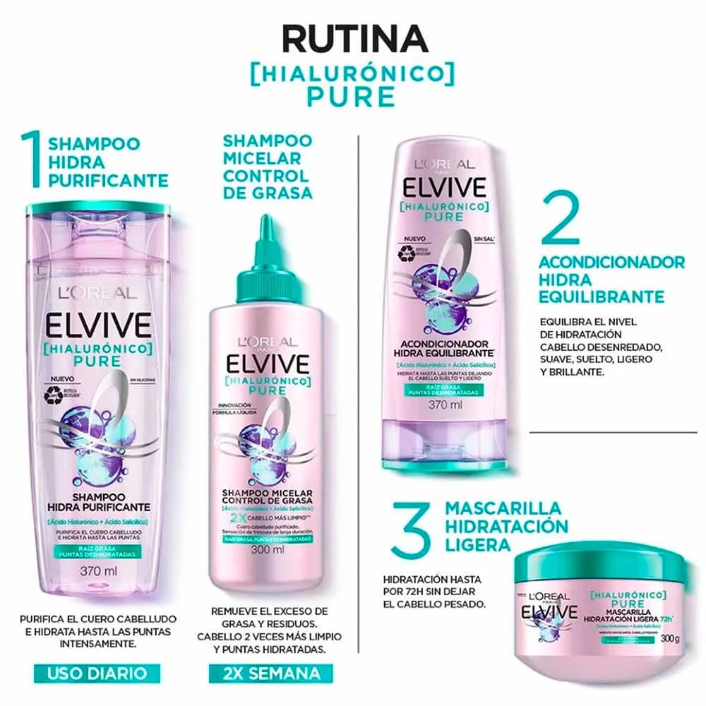 Shampoo Ácido Hialurónico ELVIVE Pure Frasco 370ml
