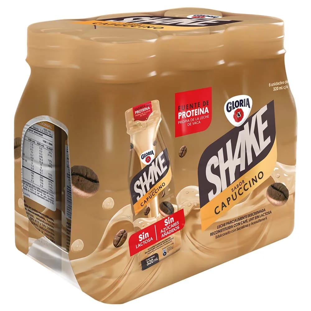 Shake Capuccino GLORIA UHT Botella 320ml Paquete 6un