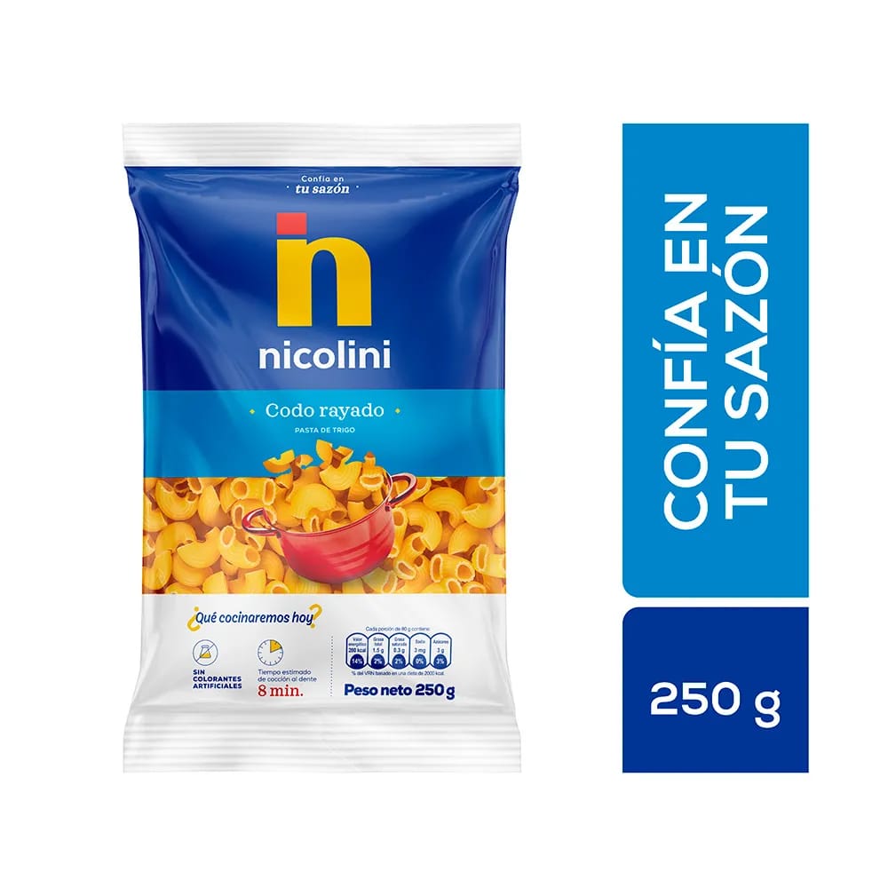 Fideos NICOLINI Codo Rayado Bolsa 250g