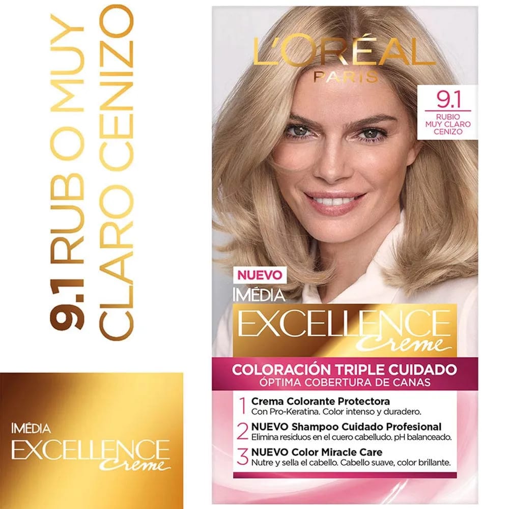 Tinte para Cabello L'ORÉAL Excellence 9.1 Rubio Claro Cenizo Caja 1un