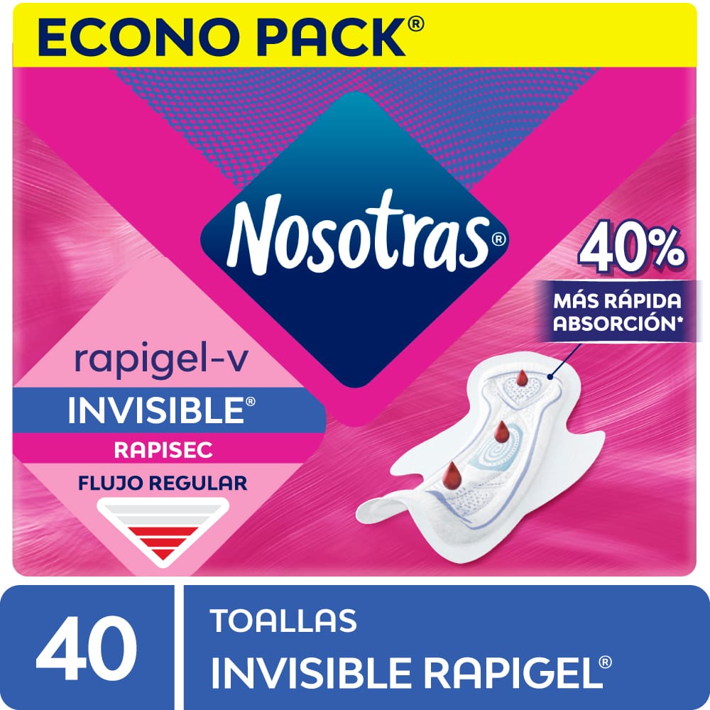 Toallas Higiénicas NOSOTRAS Invisible Rapigel Paquete 40un