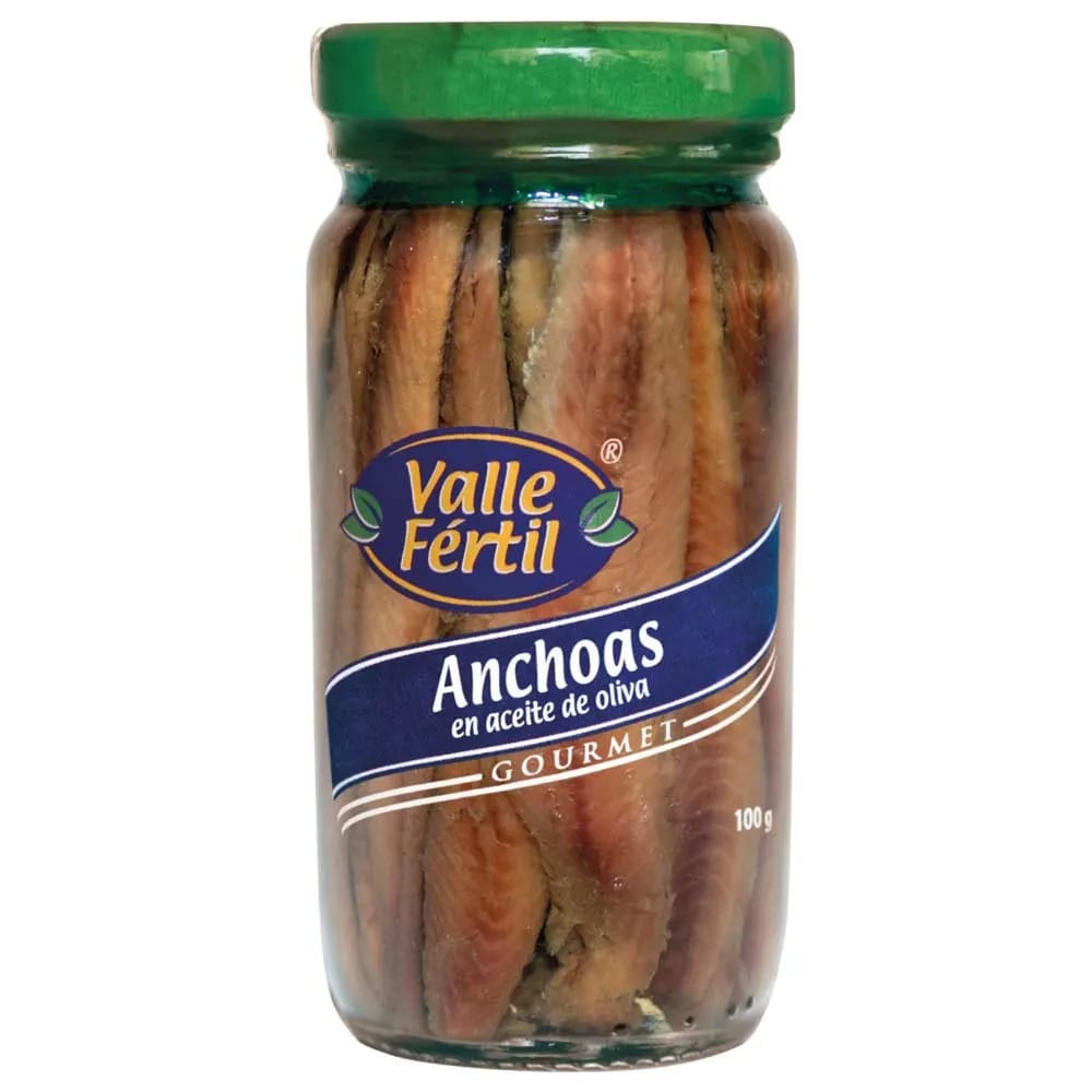 Filete de Anchoas VALLE FÉRTIL en Aceite de Oliva Frasco 100g