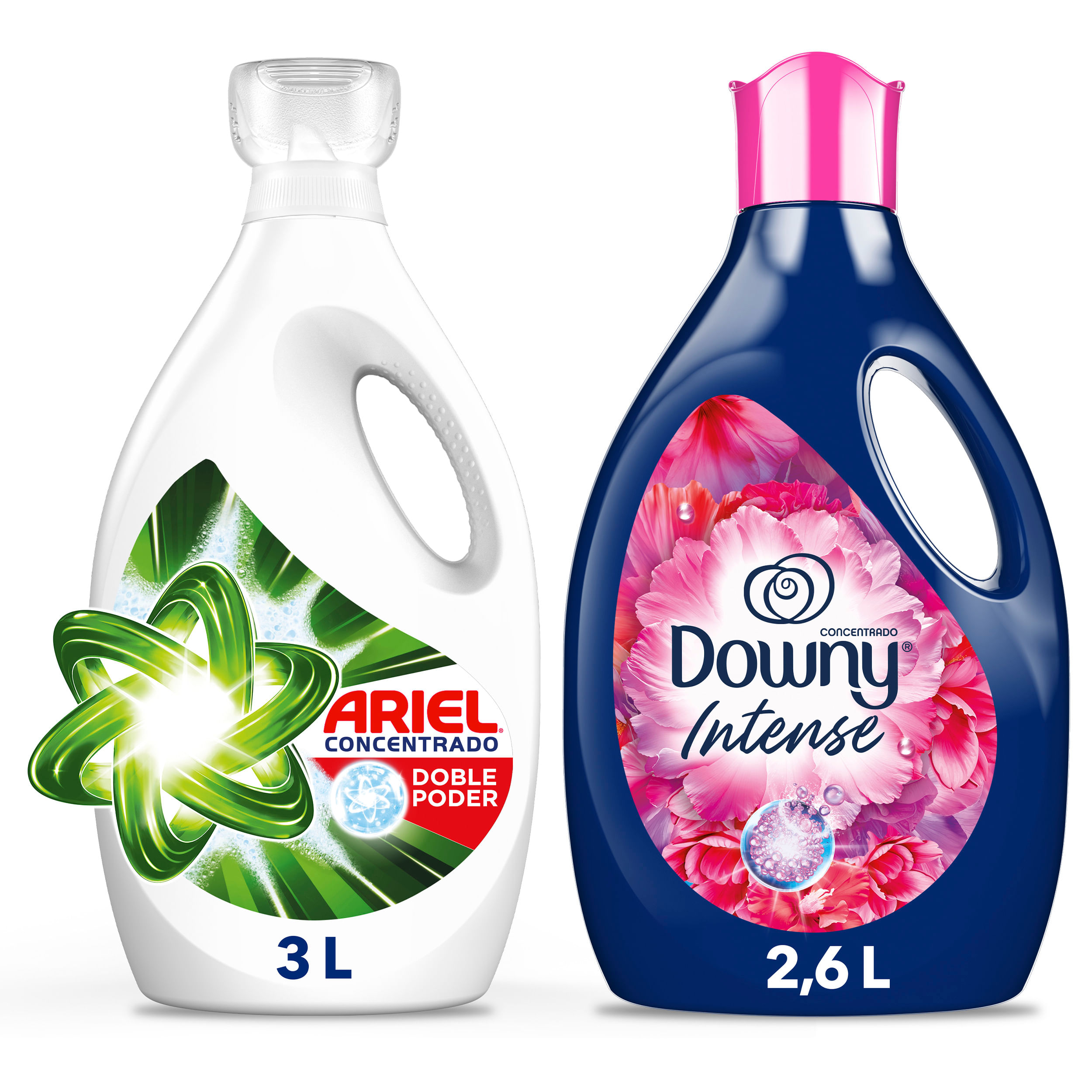 Pack Detergente líquido ARIEL Concentrado Galonera 3000ml + Suavizante DOWNY Floral Botella 2600ml