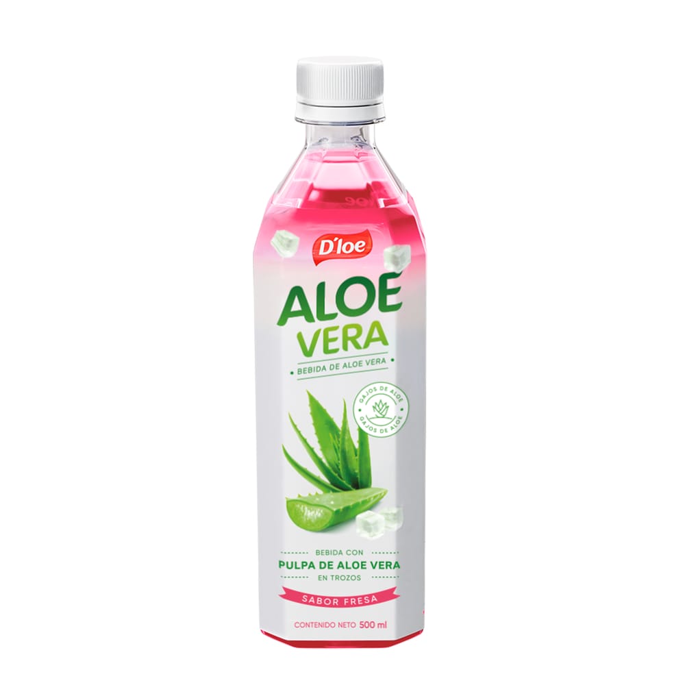 Bebida de Aloe Vera D'LOE Sabor Fresa Botella 500ml