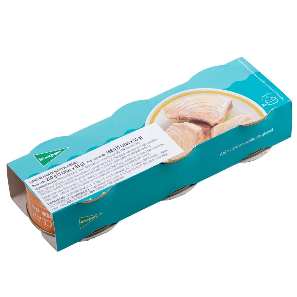 Lomos de Atún en Aceite de Girasol EL CORTE INGLÉS Pack 3 Lata 56g