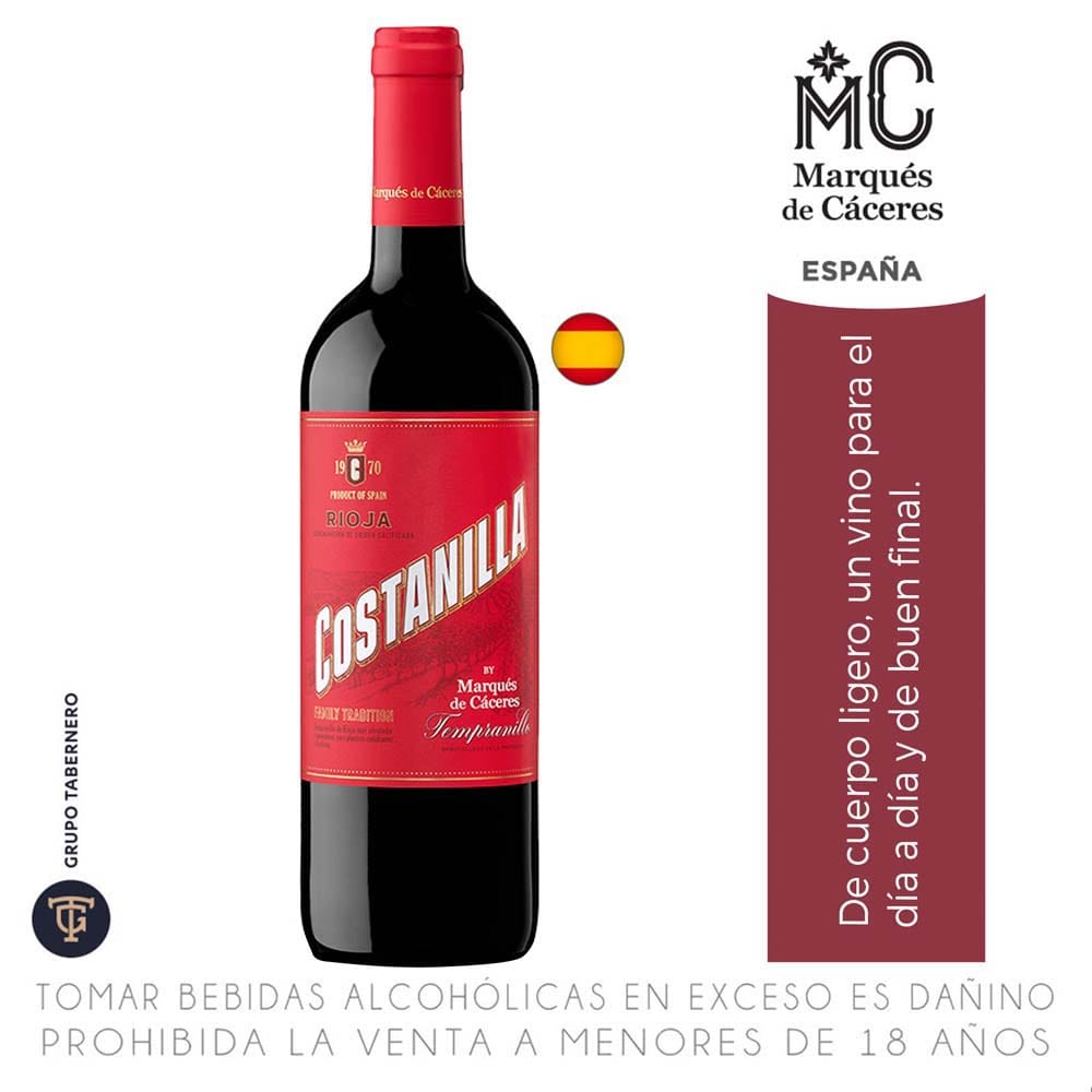 Vino Tinto MÁRQUES DE CACERES Costanilla Botella 750ml