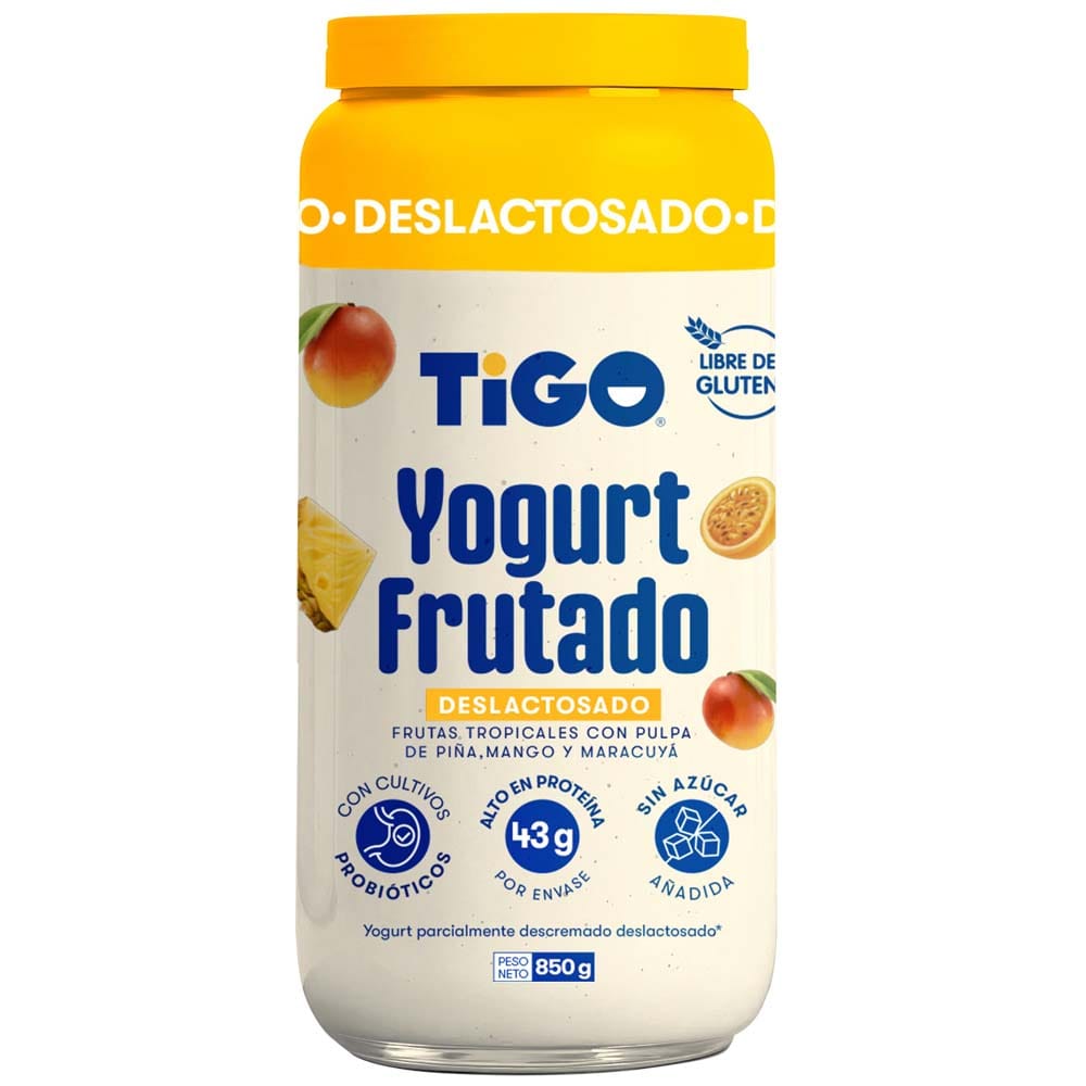 Yogurt Frutado TIGO Deslactosado Tropical Frasco 850g