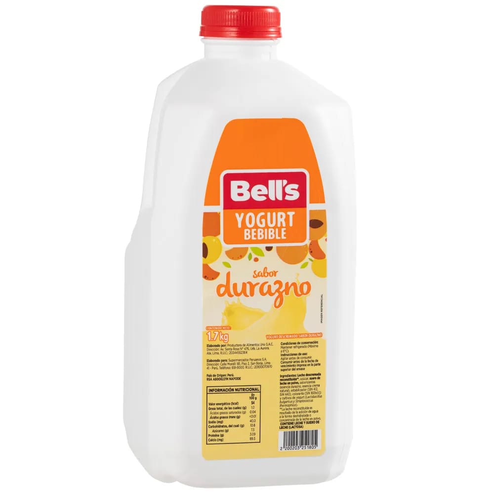Yogurt Bebible BELL'S Sabor a Durazno Galonera 1.7Kg