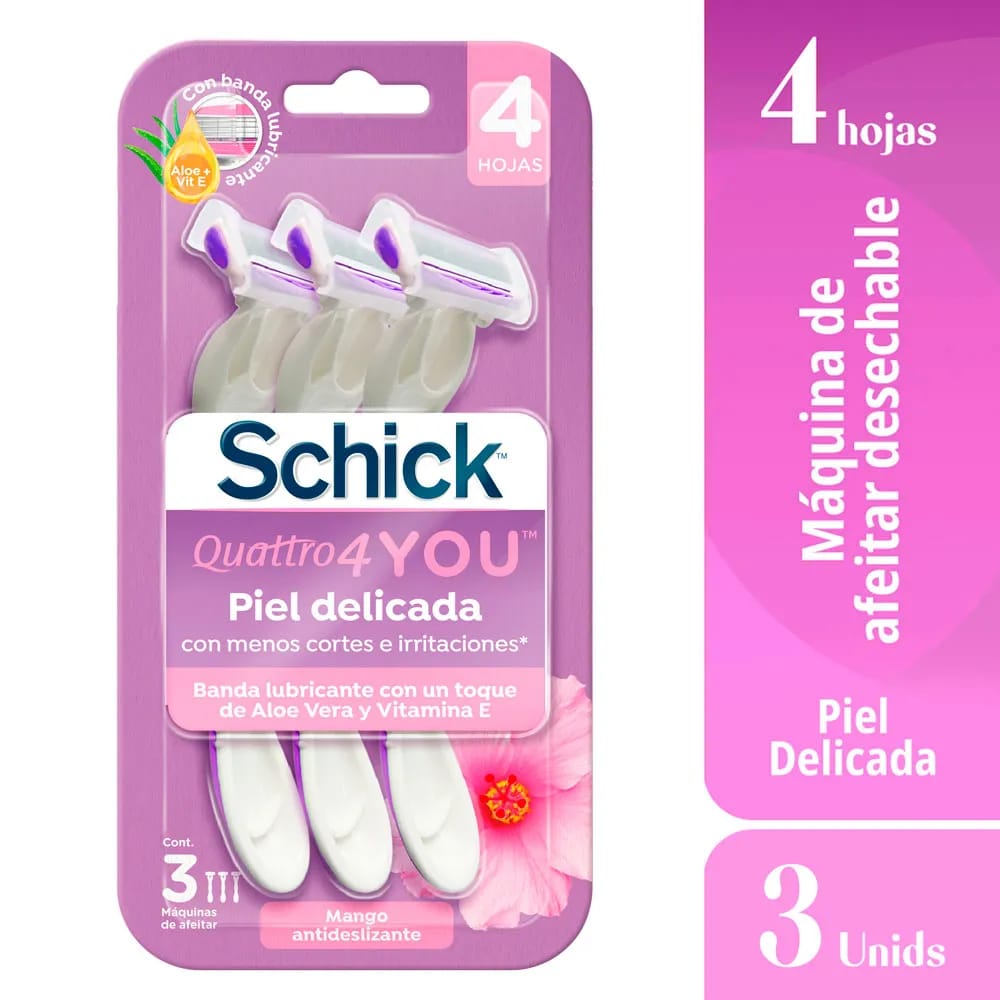 Máquina de Afeitar SCHICK Quattro For Women Sensitive Paquete 3un