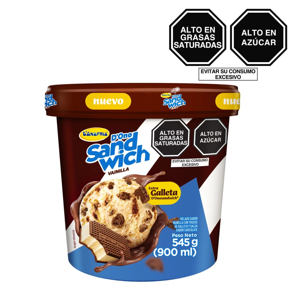Helado D'ONOFRIO con Trozos de Galleta SANDWICH Pote 900ml