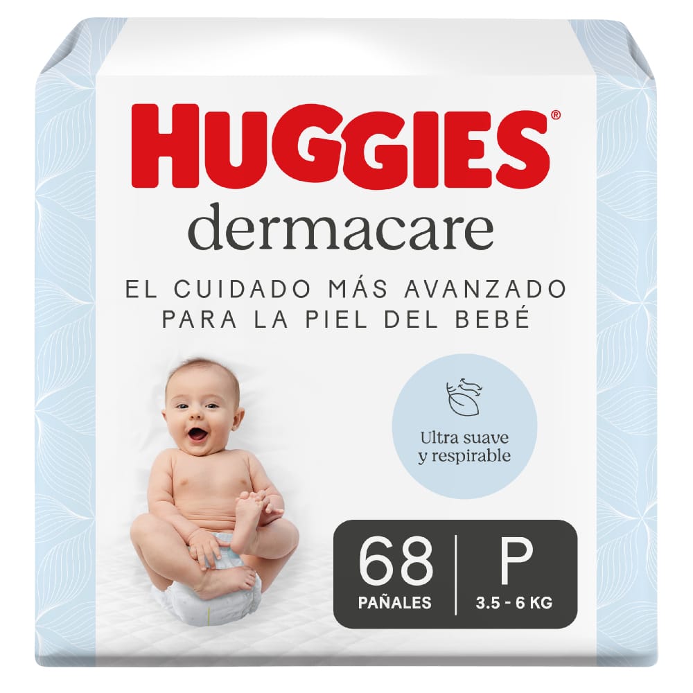 Pañales para Bebé HUGGIES Dermacare Etapa 1/P Cuidado más Avanzado para la Piel Paquete 68un