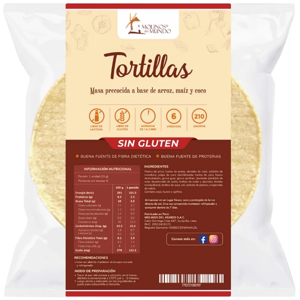 Tortilla sin Gluten MOLINOS DEL MUNDO Bolsa 6un