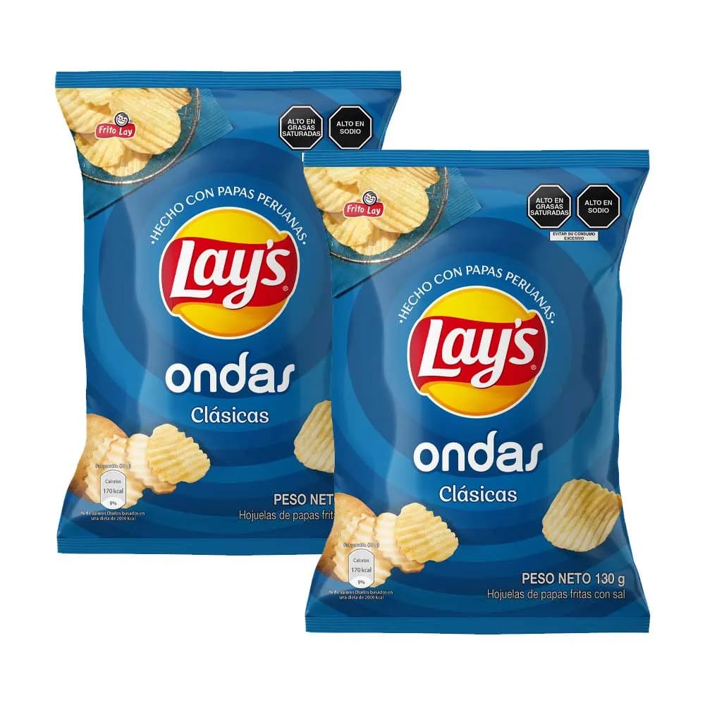 Pack Papas LAY'S Ondas Clásicas Bolsa 130g x2un