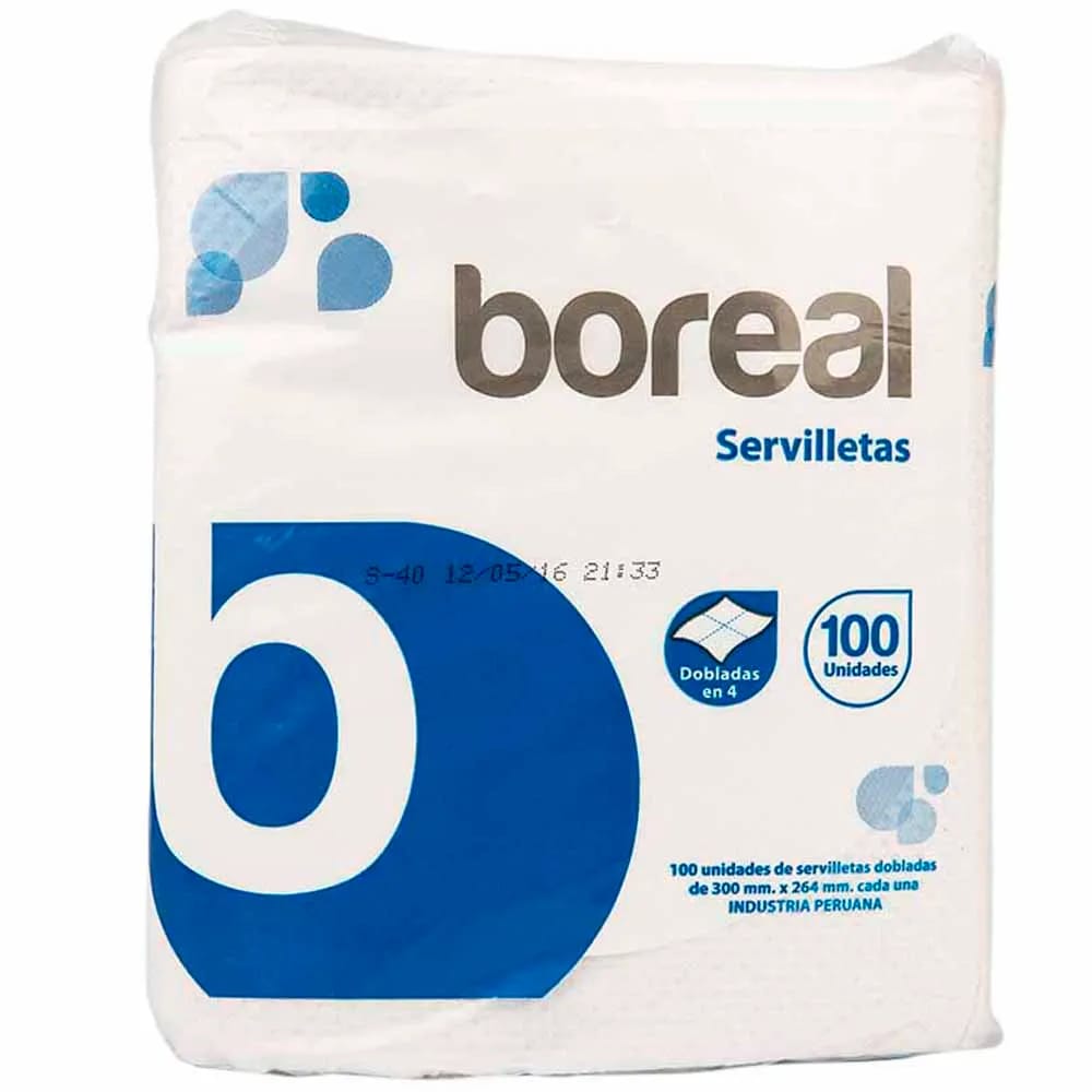 Servilletas de Papel BOREAL Cortadas y Dobladas en 4 Paquete 100un