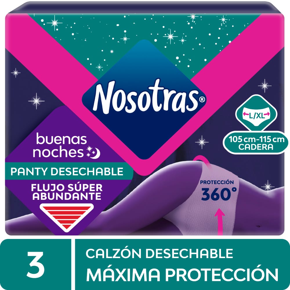 Toallas Higiénicas NOSOTRAS Buenas Noches Talla L-XL Paquete 3un
