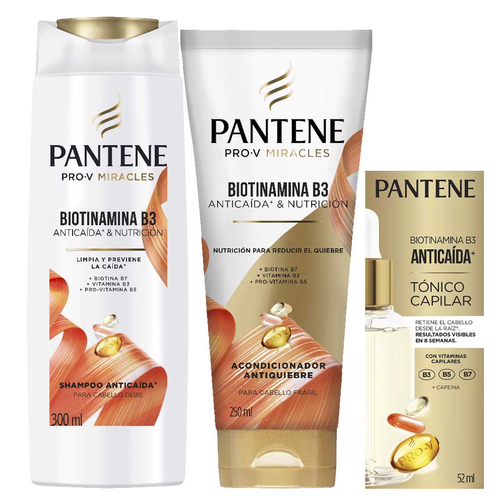 Pack PANTENE Anti-Caída Shampoo Botella 300ml + Acondicionador Botella 250ml + Tónico Capilar Caja 52ml