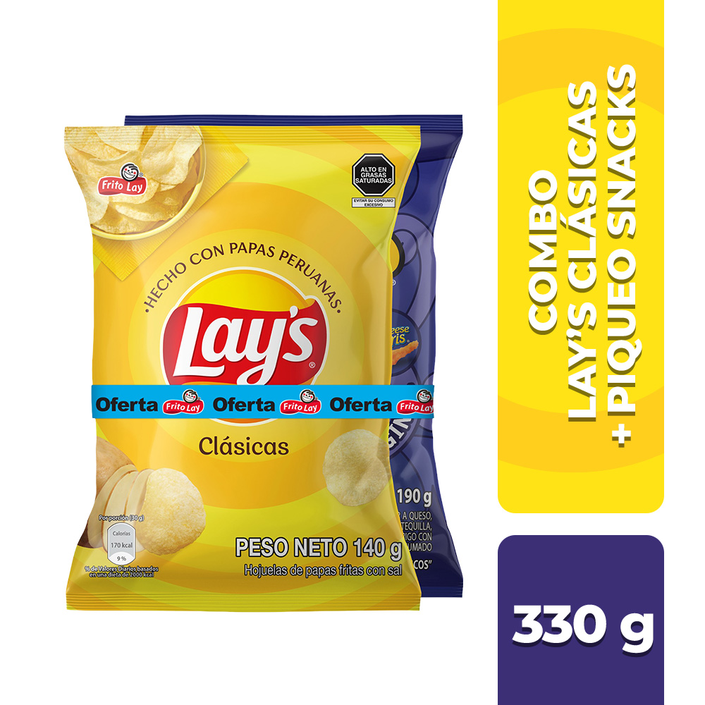 Papas LAY'S Clásicas + PIQUEO SNAX Original Bolsa 330g
