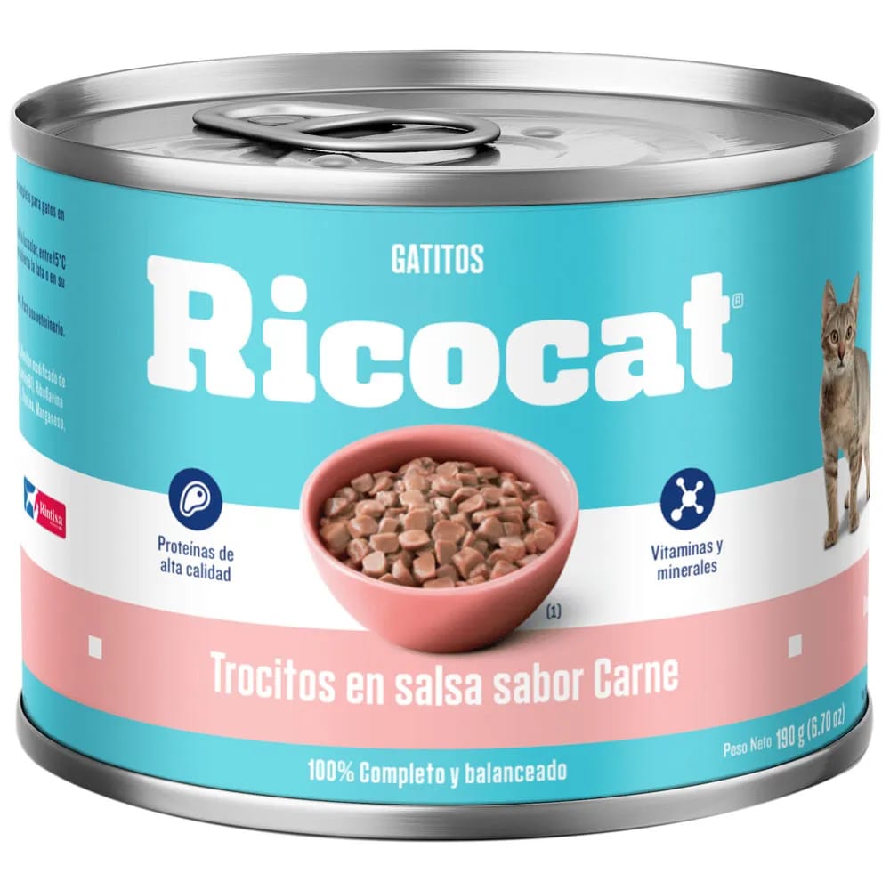 Alimento Húmedo para Gato RICOCAT Gatito Sabor Carne Lata 190g