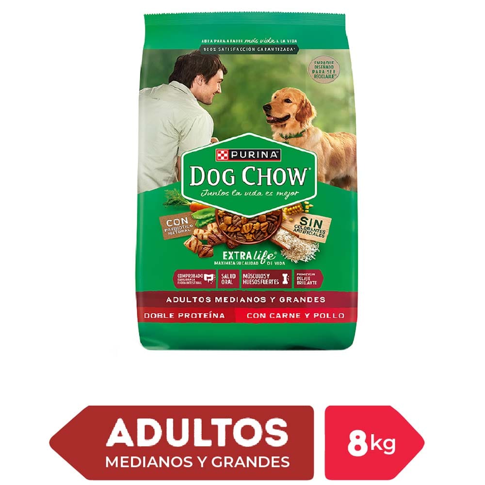 Alimento para Perro DOG CHOW Adulto Medianos y Grandes Carne y Pollo Bolsa 8Kg