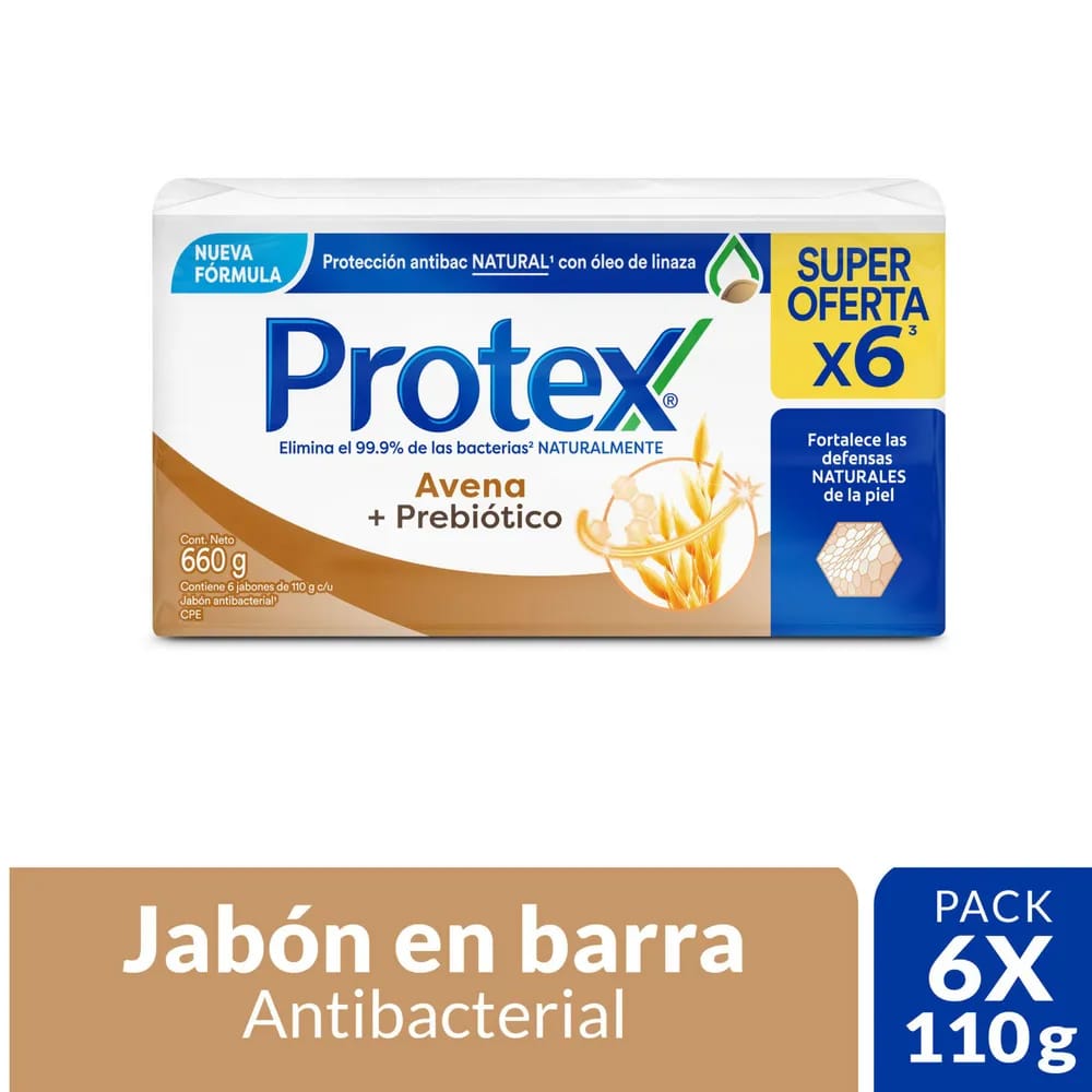 Jabón en Barra Antibacterial PROTEX Avena Paquete 6un
