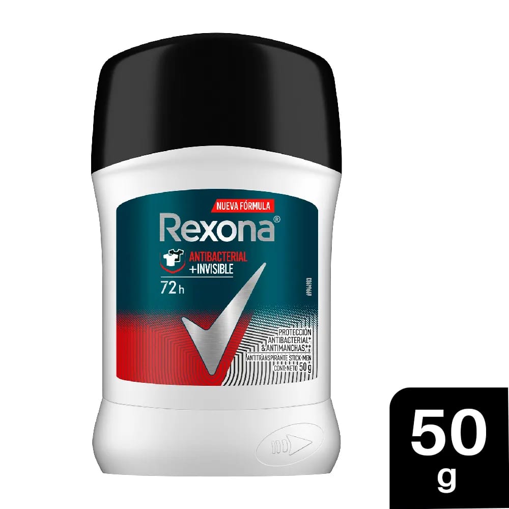 Desodorante en Barra para Hombre REXONA Antibacterial Invisible Frasco 50g
