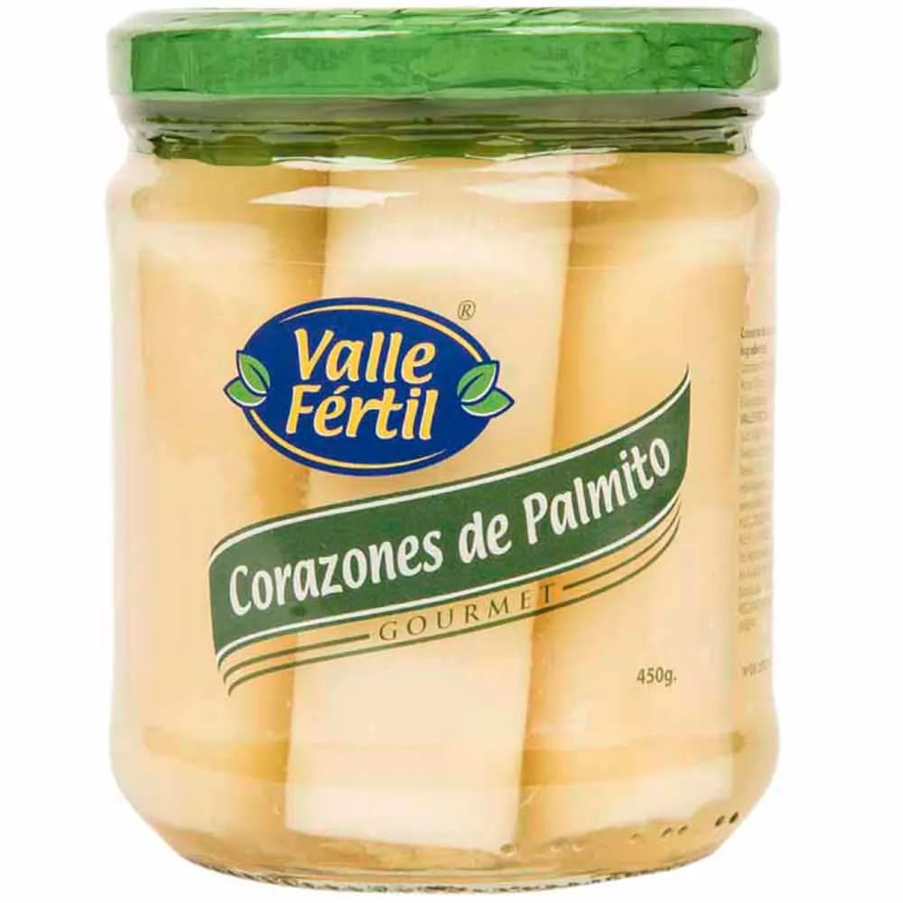 Conserva VALLE FERTIL Corazones de Palmito Gourmet Frasco 450g