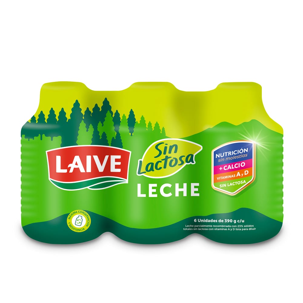 Leche sin Lactosa LAIVE Botella 390g Paquete 6un