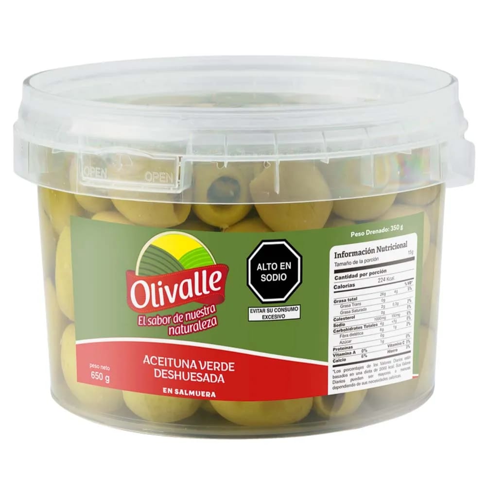 Aceituna Verde Deshuesada OLIVALLE Balde 350g