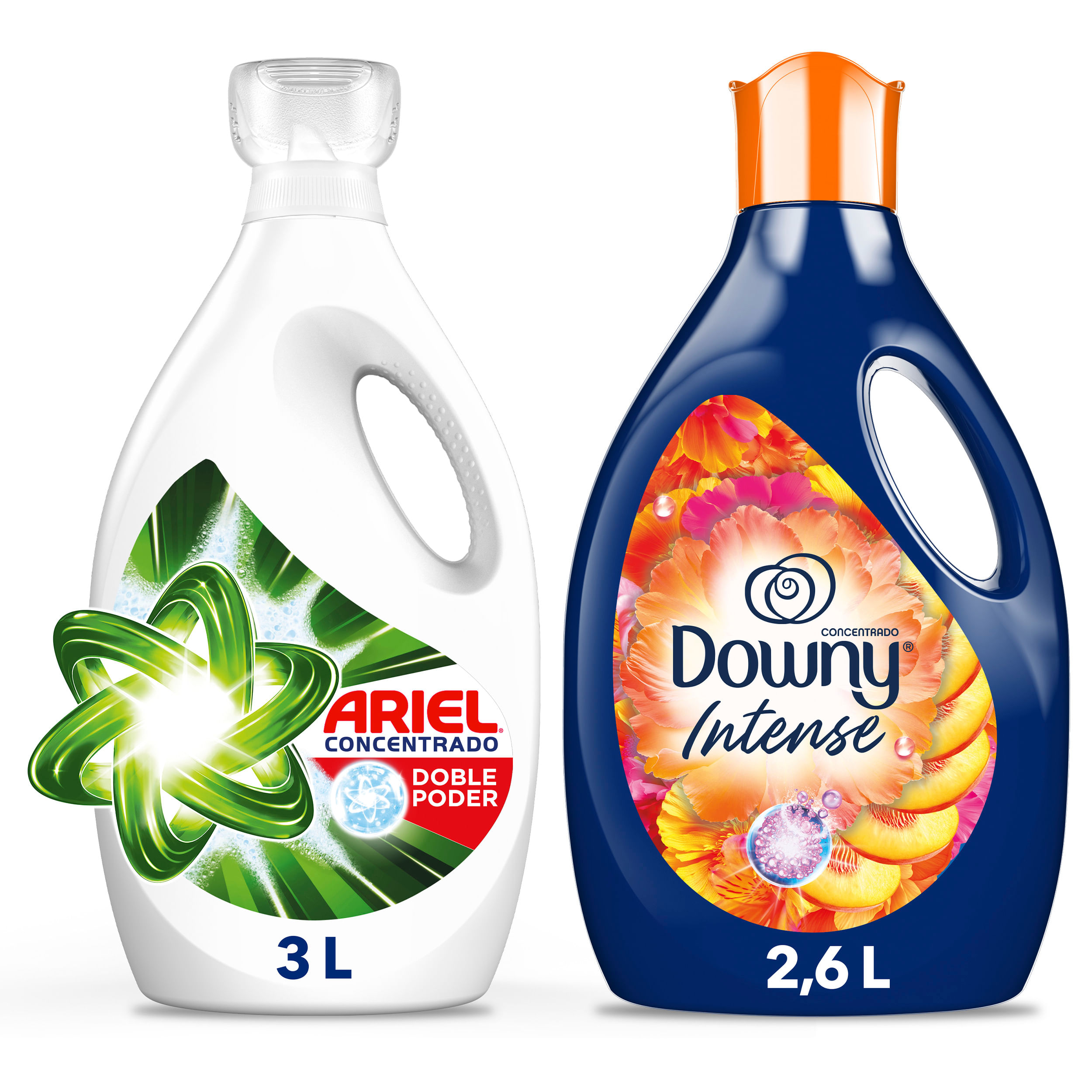 Pack Detergente líquido ARIEL Concentrado Galonera 3000ml + Suavizante DOWNY Exótico Botella 2600ml