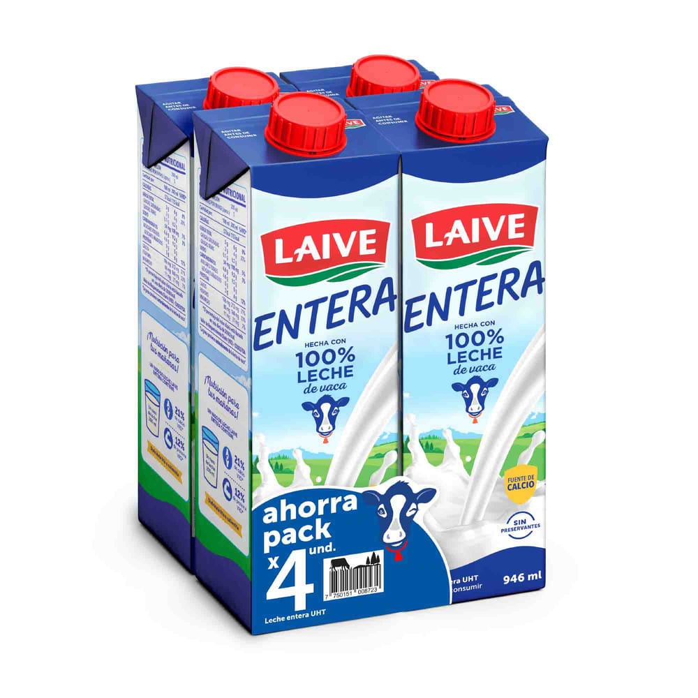 Leche Entera LAIVE UHT Caja 946ml Paquete 4un
