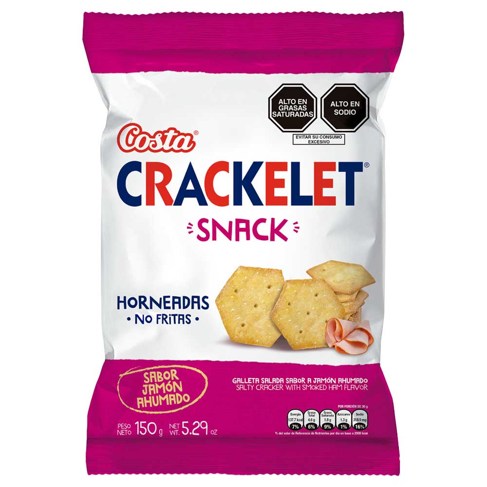 Galletas Saldas CRACKELET Snack Jamón Ahumado Bolsa 150g