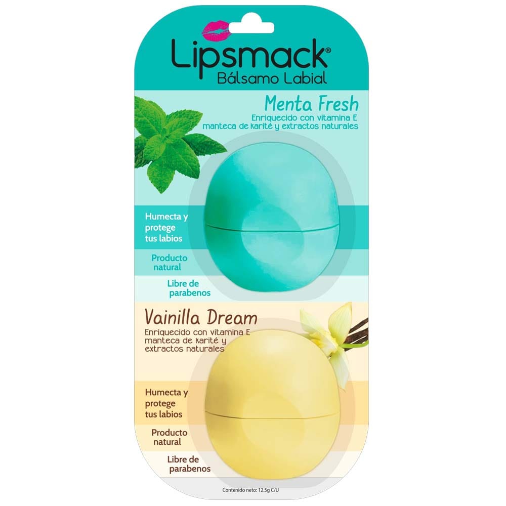 Bálsamo Labial PORTUGAL Lipsmack Menta Fresh + Vainilla Envase 12.5g Paquete 2un