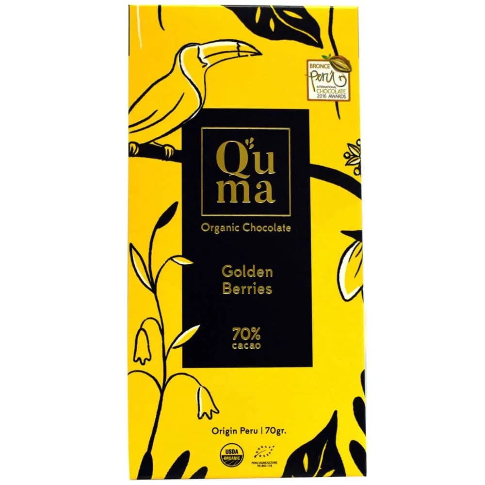 Barra de Chocolate Q'UMA Aguaymanto 70% Cacao Caja 70g