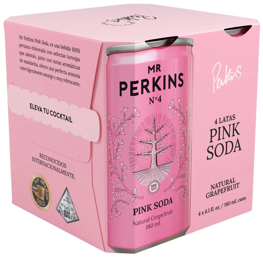 Agua Saborizada MR PERKINS Soda Pink 4 Pack Lata 180ml