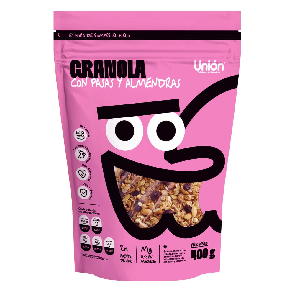 Cereal UNIÓN Granola Pasas y Almendras Doypack 400g